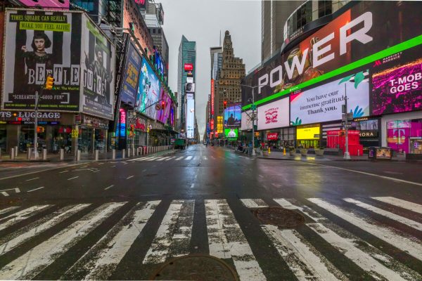 Empty,Streets,In,Times,Square,,Nyc,,During,Global,Pandemic,,Covid-19.