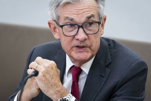 epa10202108 Chair of the Federal Reserve Jerome Powell speaks during a meeting with leaders from organizations that include nonprofits, small businesses, the hospitality industry, and the education sectors, at the Federal Reserve in Washington, DC, USA, 23 September 2022. On 21 September the Fed raised interest rates by three-quarters of a percentage point for the third consecutive time.  EPA/JIM LO SCALZO