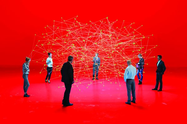 people standing around big data cloud, 3d illustration