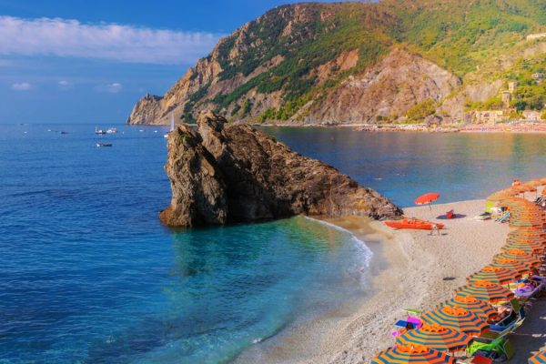 Pebble,Beach,Monterosso,Vacation,Cinque,Terre,Monterosso,Al,Mare,Chairs